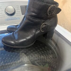 Born Black Heeled Boots with Buckle Detail